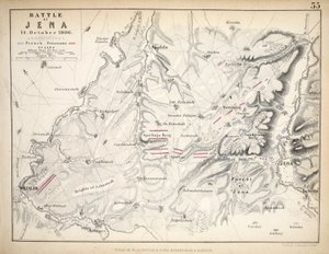 Mapa bitwy pod Jeną, wydana przez William Blackwood and Sons, Edinburgh i Londyn, 1848 (rycina ręcznie kolorowana)